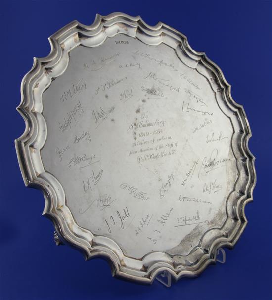 A George V silver salver by Walker & Hall, 46 oz.